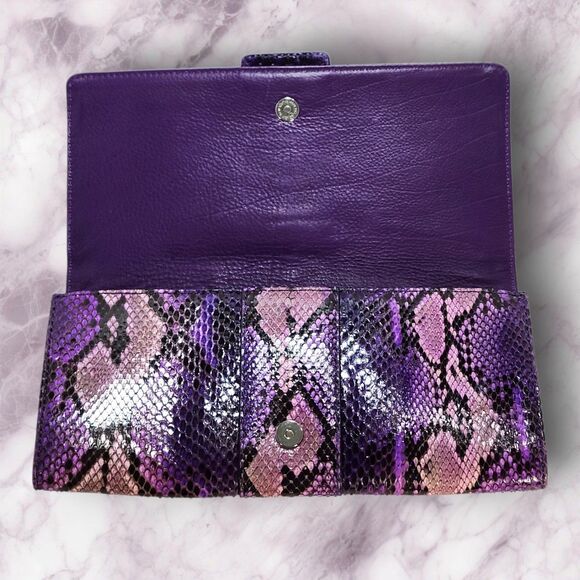 Michael Kors Purple Black Faux Snakeskin Clutch w/ Oversized Buckle Evening Bag - Picture 4 of 9
